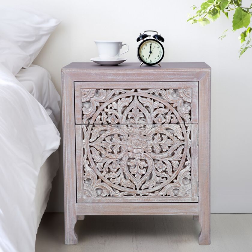Picture of Cashel Distressed Mindi Wood Handcarved Nightstand