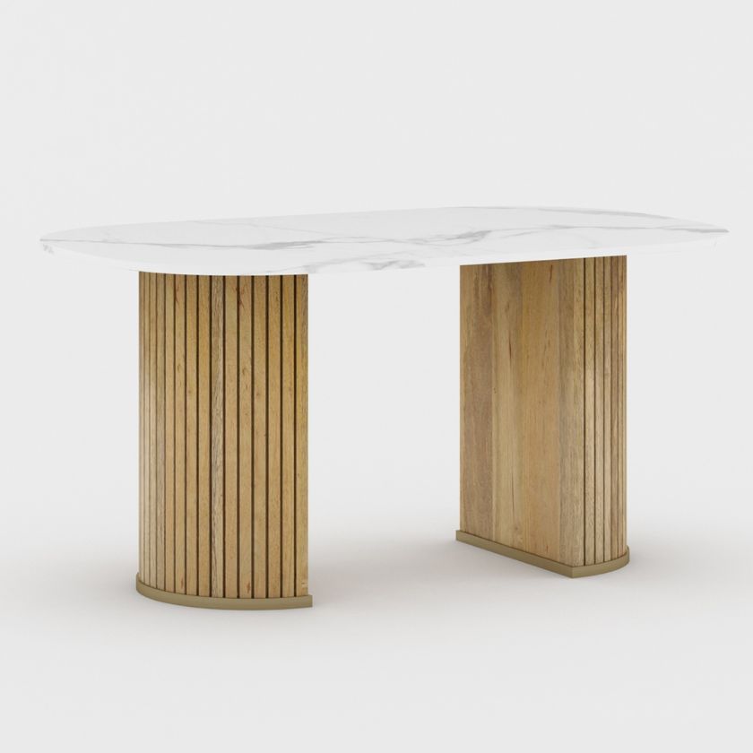 Picture of Darfield Solid Wood Oval Marble Dining Table
