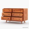 Picture of Bergenfield Teak Wood Mid-century Modern 6 Drawer Dresser