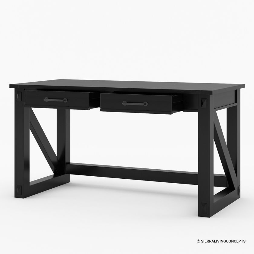 Bloomfield Solid Wood Farmhouse Black Writing Desk with Drawers.