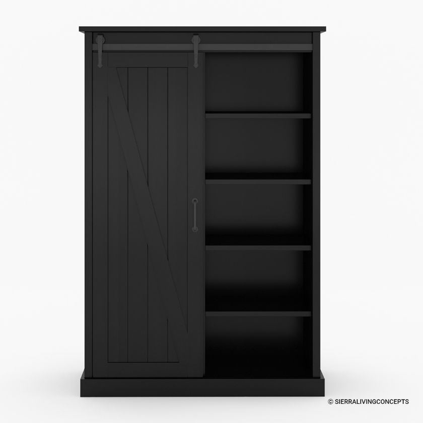 Bloomfield Farmhouse Solid Wood Barn Door Bookcase with 5 Shelves Dimension Image