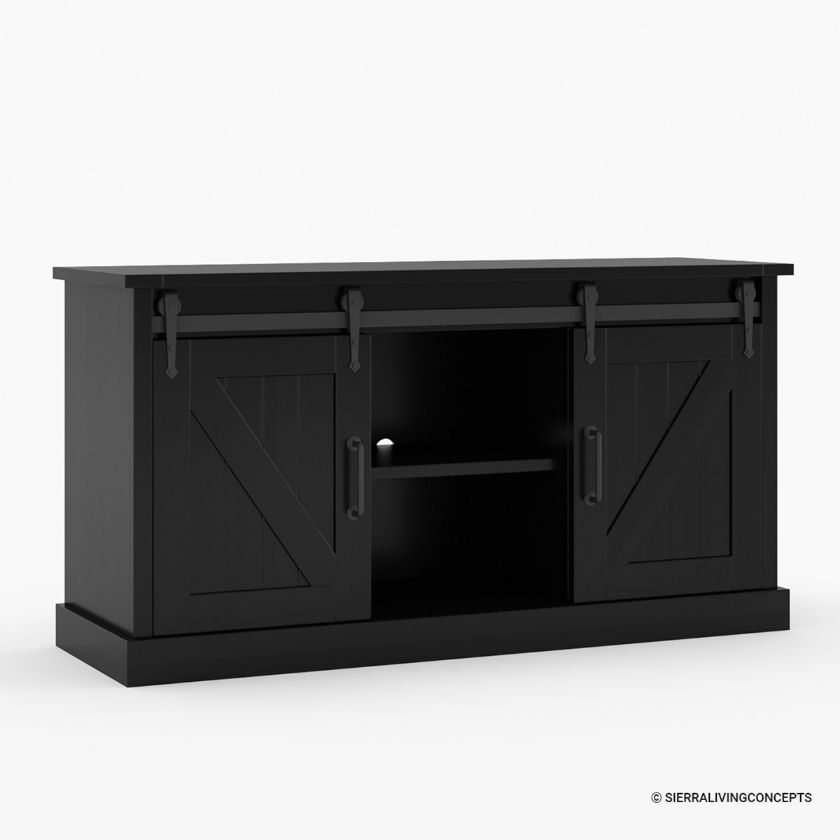Bloomfield Farmhouse Solid Wood 2 Barn Door Office Credenza Dimension Image
