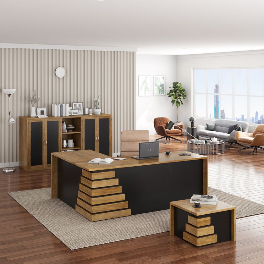 Picture of Brisbane Solid Wood Home Office L Shaped Desk Set