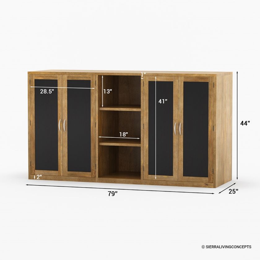 Brisbane Modern Rustic Solid Wood 2 Tone Office Credenza Cabinet Dimension Image