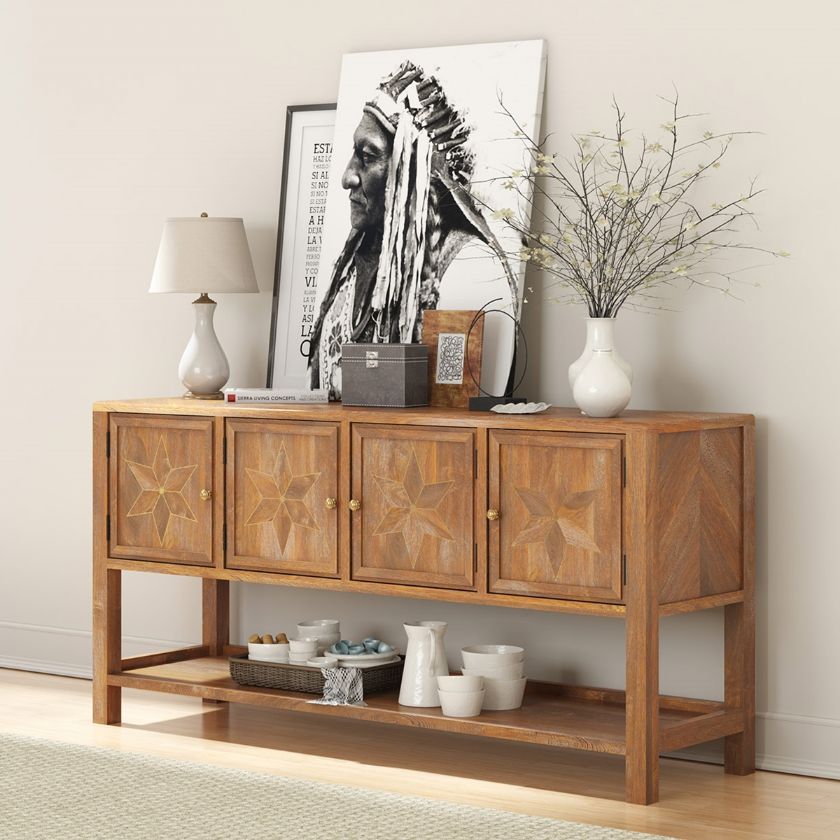 Picture of Glenrothes Rustic Solid Wood Open Shelf Large Sideboard Buffet Table