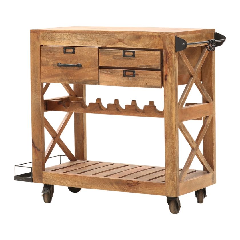 Picture of Rivergrove Rustic Rolling Solid Wood Wine Rack Serving Bart Cart