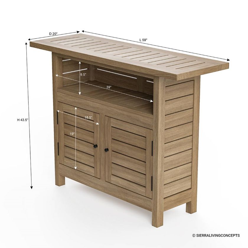 Busselton Teak Outdoor Bar Table With Storage Dimension Image