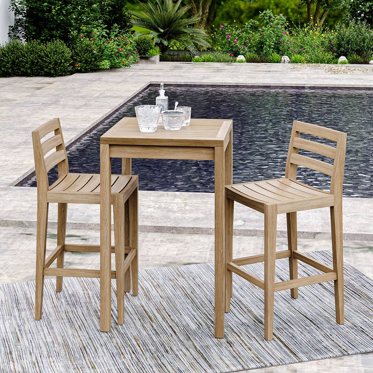 Busselton Rustic Teak Wood Bar Height Outdoor Bistro Table.