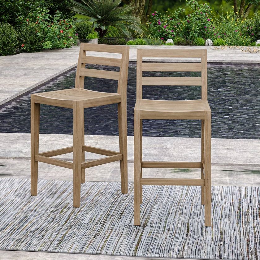 Picture of Busselton Rustic Teak Wood Outdoor Bar Stools Set of 2
