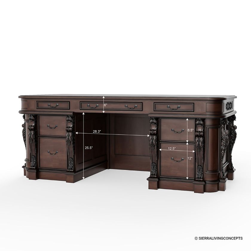 Washington Historical Regal Hand Carved Presidential Desk Dimension Image