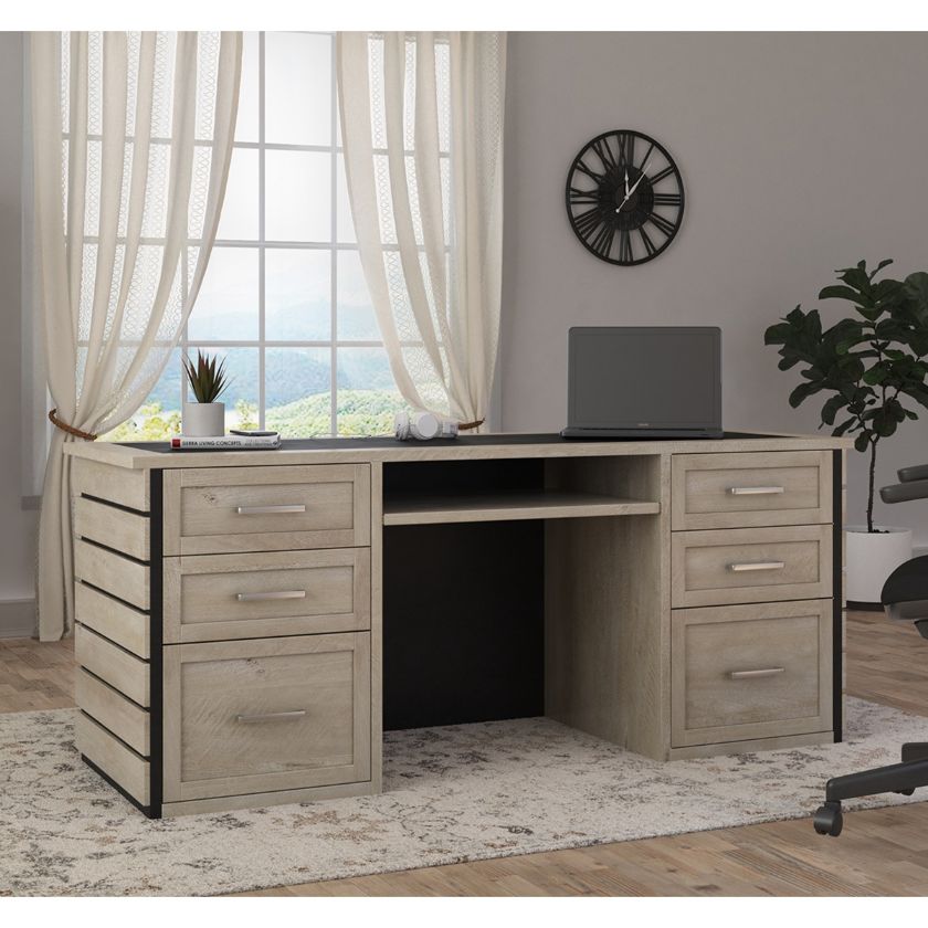 Picture of Leavenworth Solid Wood Executive Home Office Desk With File Cabinets
