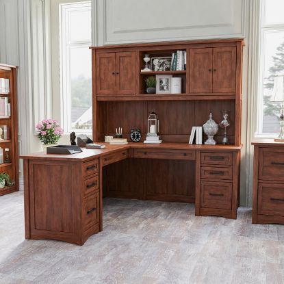 Picture of Dubrovnik Solid Wood Executive L-Shaped Home Office Desk With Hutch