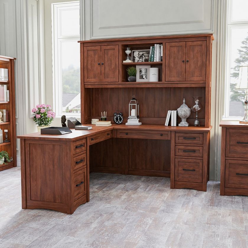 Picture of Dubrovnik Solid Wood Executive L-Shaped Home Office Desk With Hutch