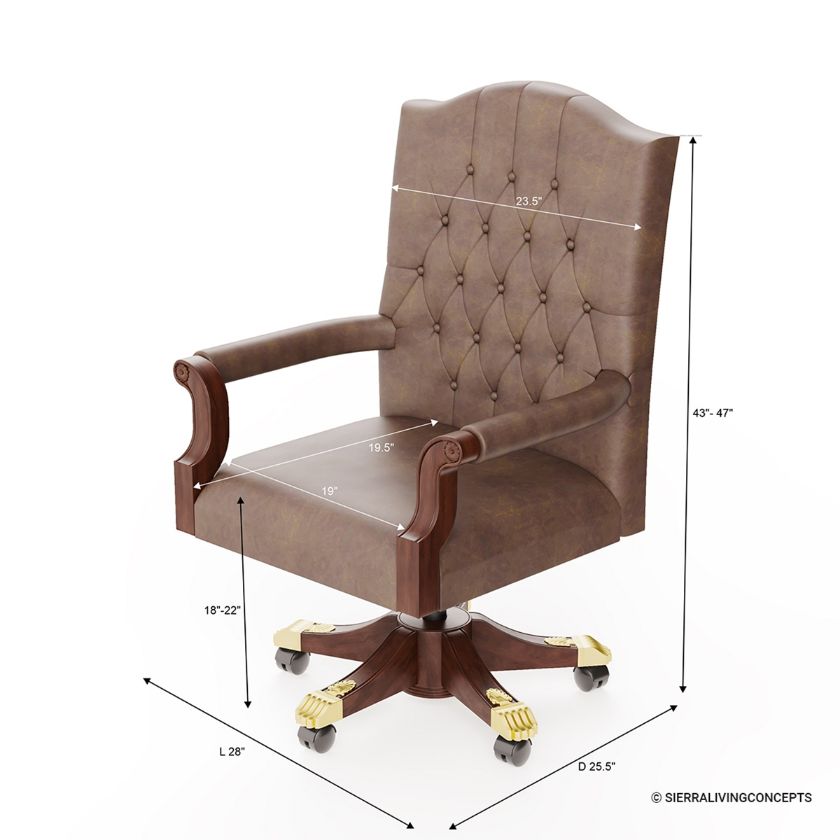 Dubrovnik Mahogany Wood Tufted Home Office Chair Dimension Image