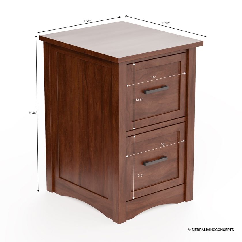 Dubrovnik Mahogany Wood 2 Drawer  Home Office File Cabinet Dimension Image