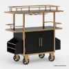 Picture of Volta French Industrial Solid Wood Bar Cart with Storage Cabinet