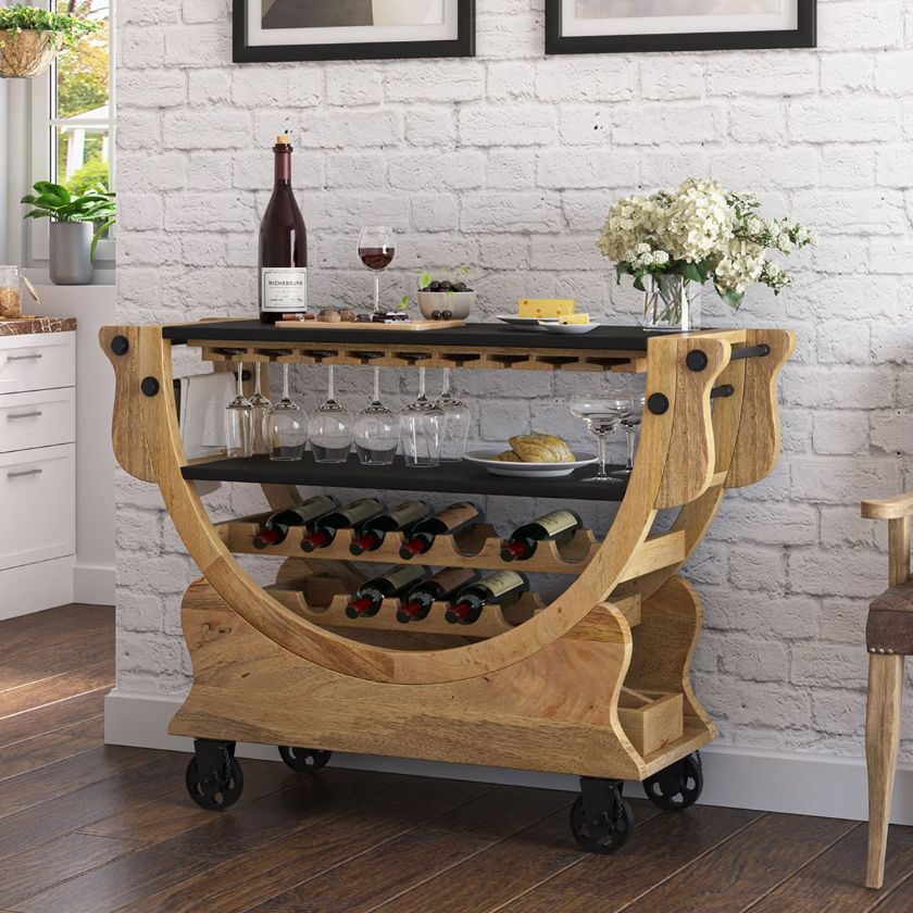 Picture of Macdoel Industrial Farmhouse Solid Wood Bar Cart 
