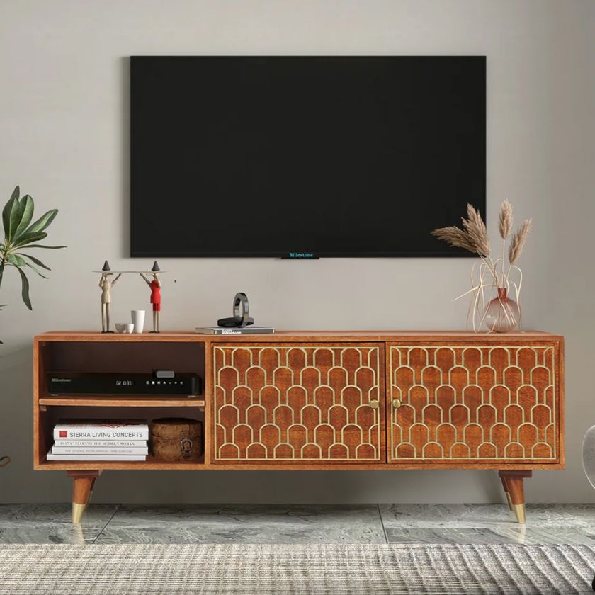 Picture of Adin Mid Century Modern Solid Wood 2 Door Media Console