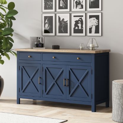 Picture of Coralville Two Tone Solid Wood Large Navy Blue Sideboard Cabinet