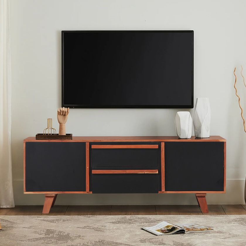 Picture of Honcut Modern Rustic 2 Tone Black Media Console with Drawers
