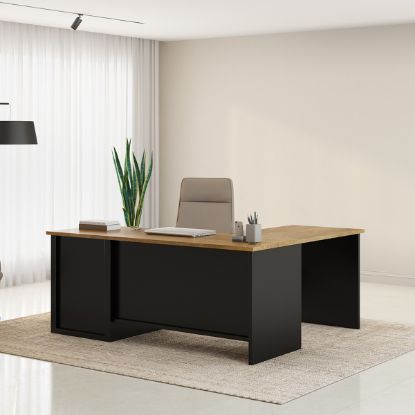 Picture of Kristiansand Solid Wood L-Shaped Home Office Desk With File Cabinets
