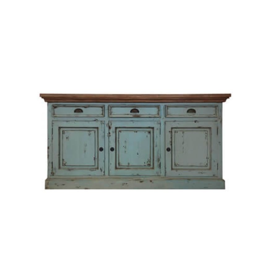 Scranton Ocean Blue Two Tone Solid Wood Extra Long Sideboard Size Image