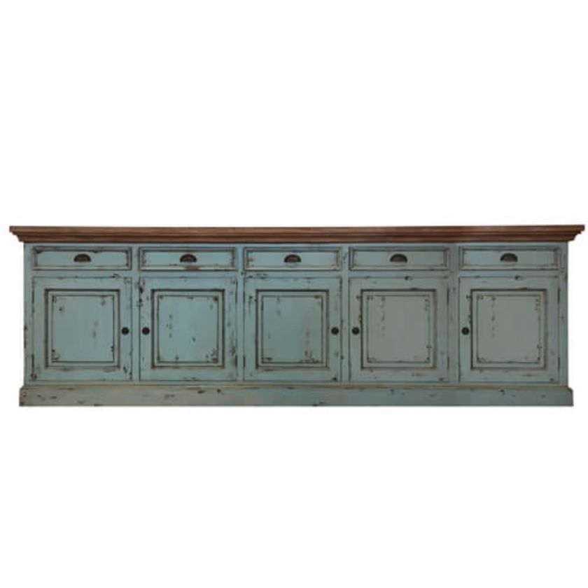Scranton Ocean Blue Two Tone Solid Wood Extra Long Sideboard Size Image