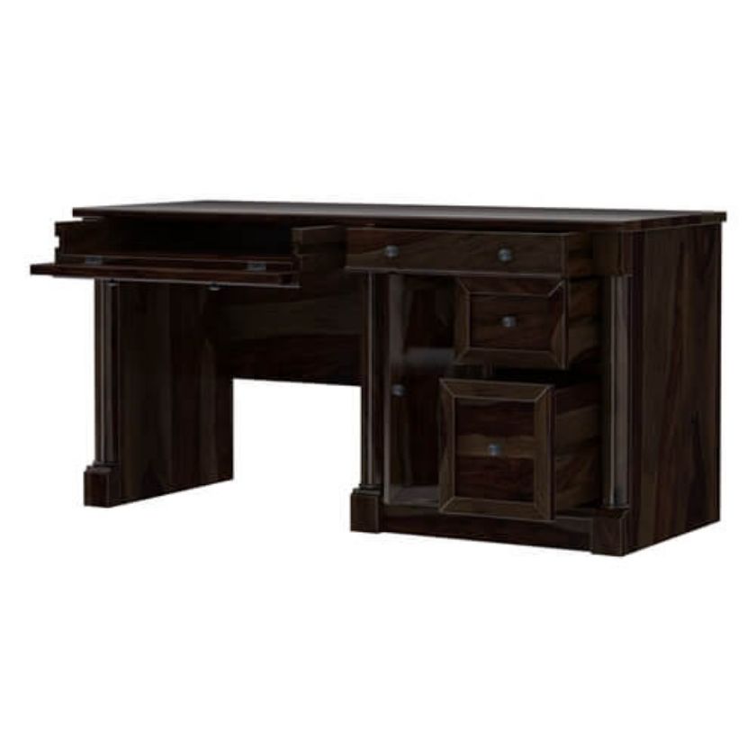 Perrinton Rustic Solid Wood Home Office Computer Desk With Hutch Size Image