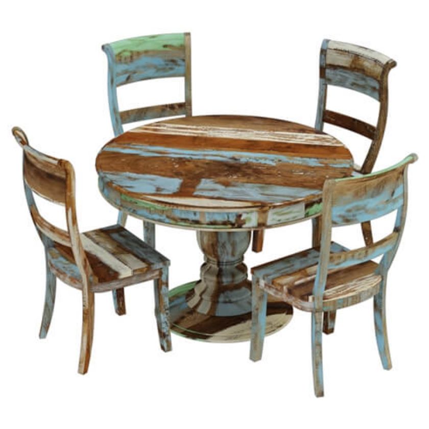 Wilmington Rustic Reclaimed Wood 4, 6, 8 Seater Round Dining Table Set Size Image
