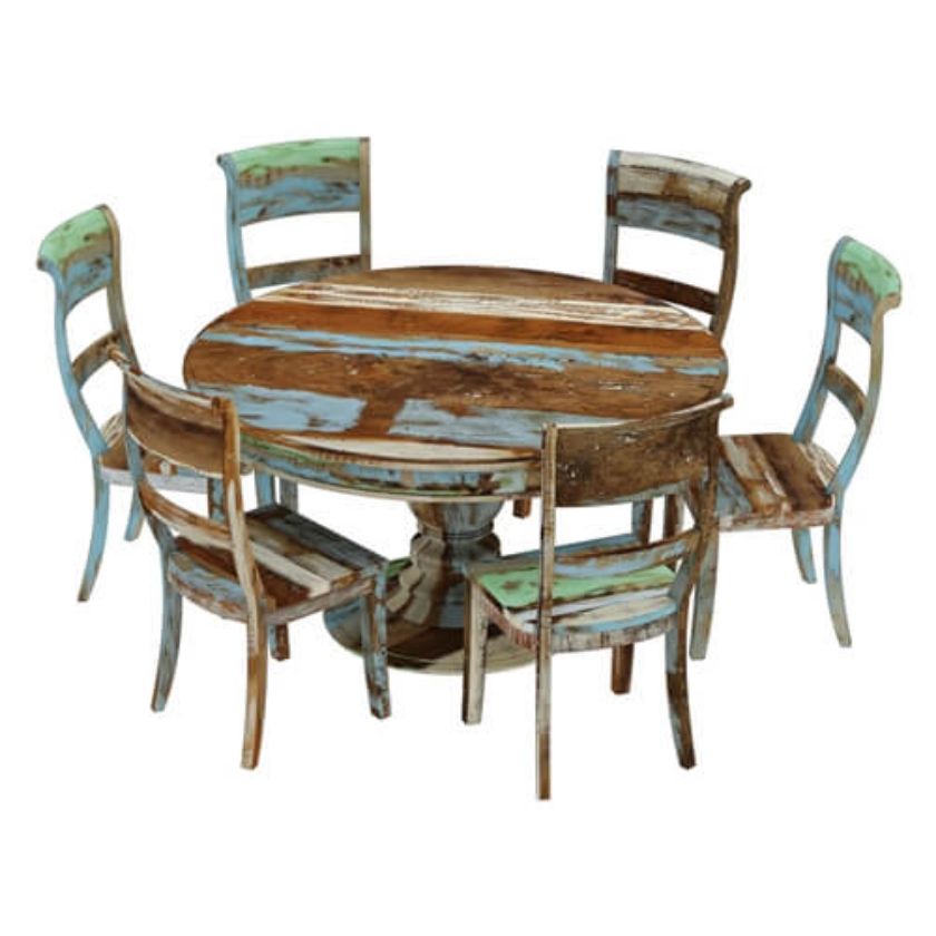 Wilmington Rustic Reclaimed Wood 4, 6, 8 Seater Round Dining Table Set Size Image