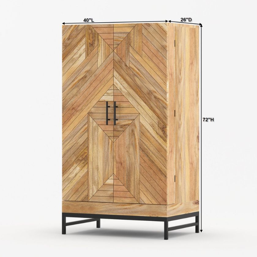 Fredericton Rustic Industrial Tall Bar Cabinet With Wine Storage Dimension Image