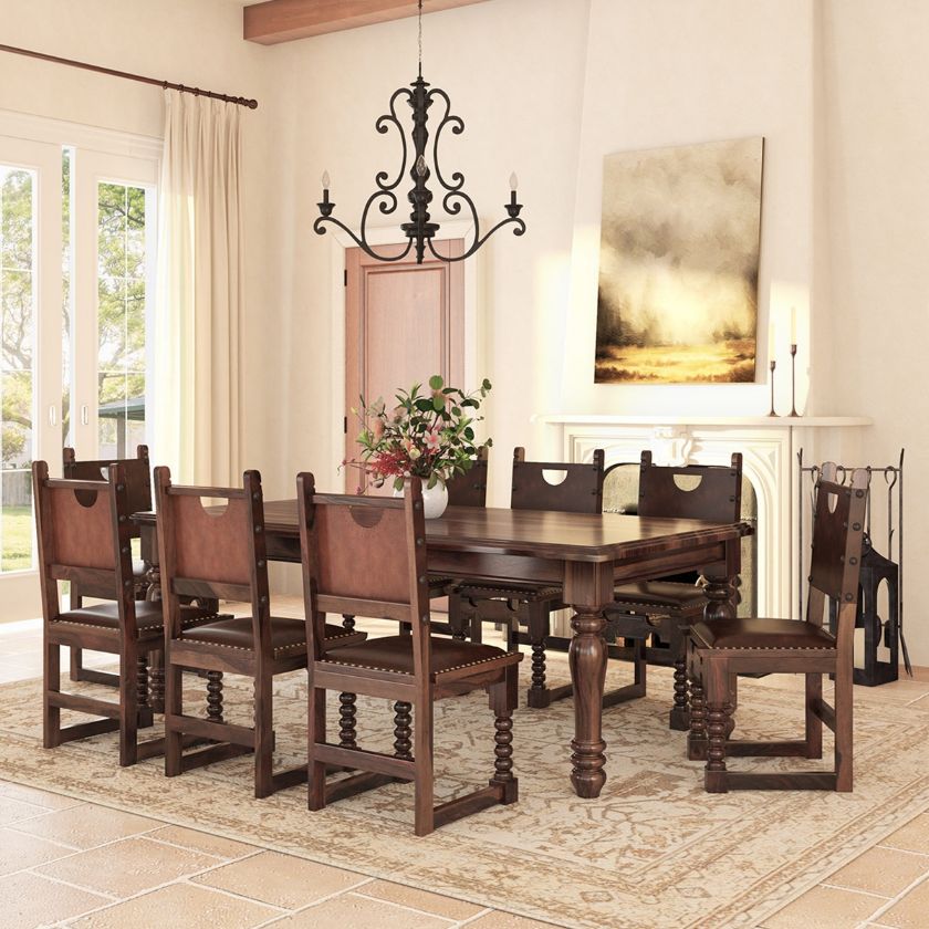 Picture of Bonnet Rustic Solid Wood Dining Table With Chairs Set