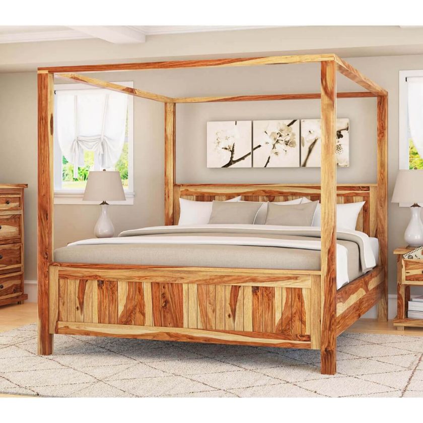 Picture of Larvik Rustic Solid Wood Platform Canopy Bed