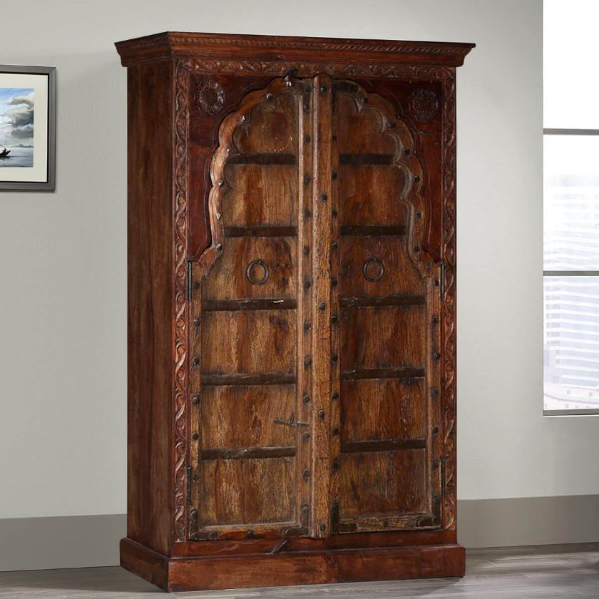 Picture of Wildomar Antique Rustic Solid Wood Traditional Armoire