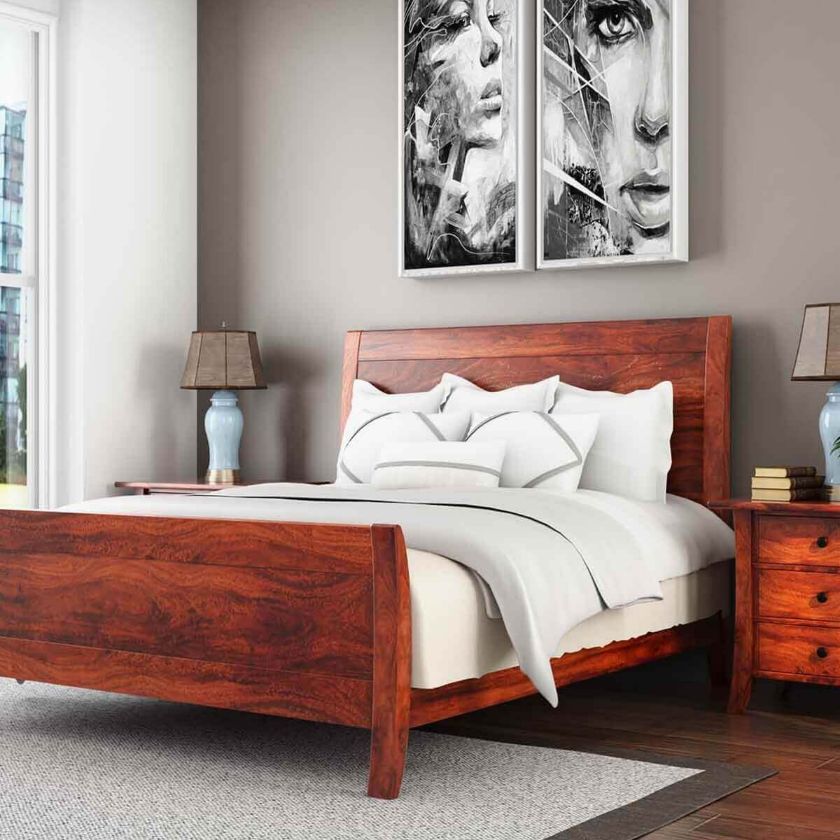 Picture of Georgia Solid Wood Handmade Platform Bed Frame With Curved Headboard