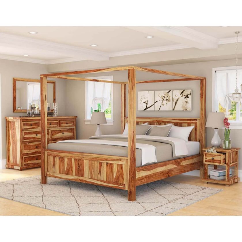 Picture of Larvik 4 Piece Solid Wood Canopy Bedroom Set