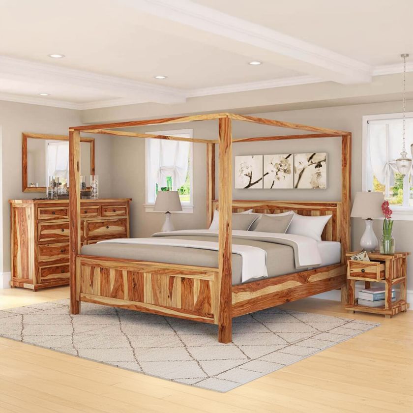Picture of Larvik 4 Piece Solid Wood Canopy Bedroom Set