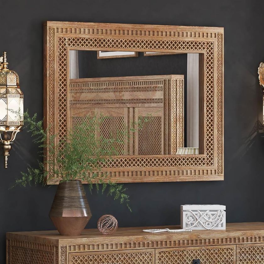 Picture of Waukesha Hand Carved Teak Wood Moroccan Style Mirror Frame