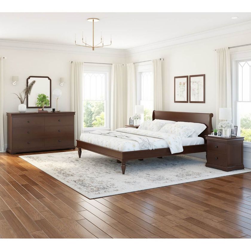 Picture of Classic Sleigh Style Mahogany Wood 4 Piece Modern Bedroom Set