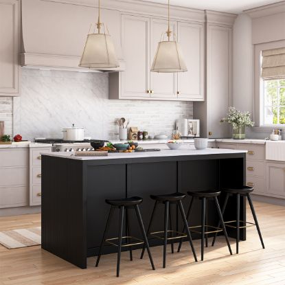 Picture of Hilversum Modern Solid Wood Marble Top Kitchen Island With Seating for 4