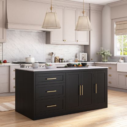Picture of Hilversum Modern Solid Wood Marble Top Black Kitchen Island