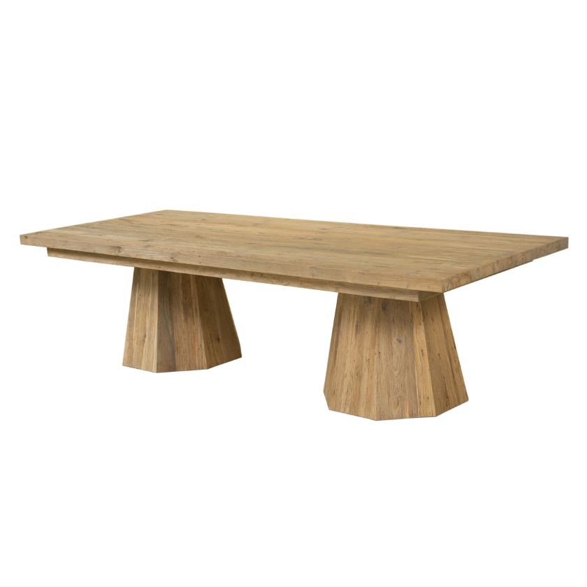 Picture of Biola Rustic Teak Wood Double Pedestal Farmhouse Dining Table