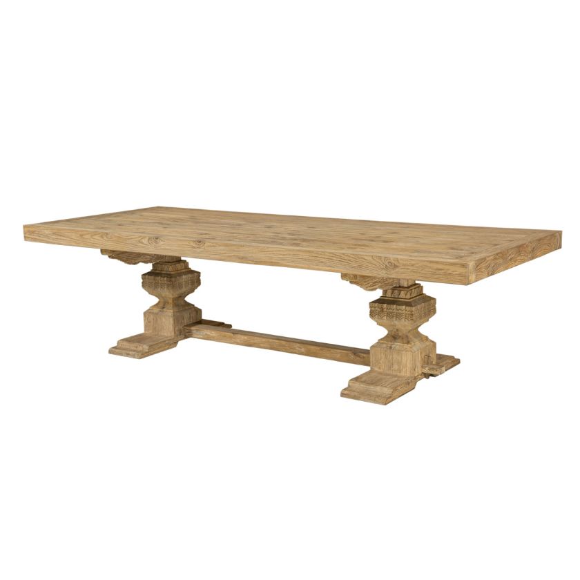 Picture of Bonsall Rustic Teak Solid Wood Trestle Pedestal Farmhouse Dining Table