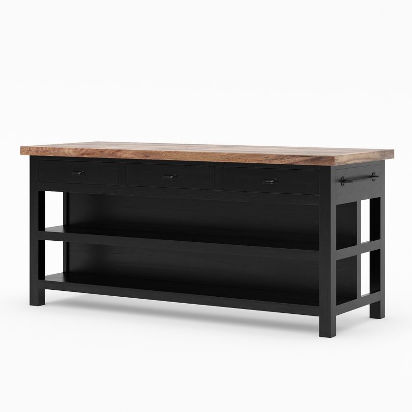 Picture of Frigiliana Rustic Modern Black Kitchen Island with Shelves