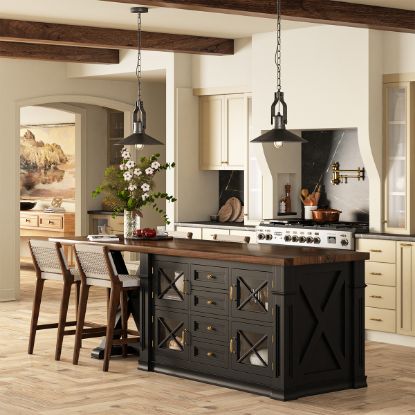 Picture of Helsinki Rustic Solid Wood 2 Tone Large Kitchen Island with storage