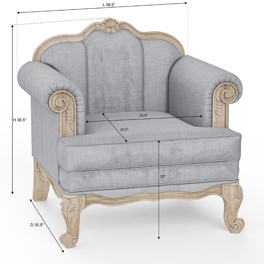 Sorocaba Rustic Teak Wood Traditional Upholstered Gray Sofa Chair		 Dimension Image