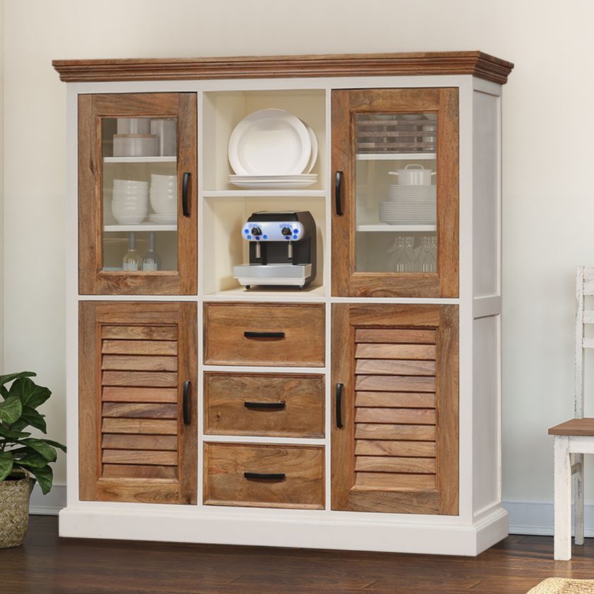 Picture of Rumsey Rustic 2 Tone Farmhouse Kitchen Hutch with Drawers