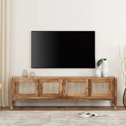Foxton Rustic Solid Wood Media Console Rattan Cabinet