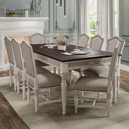 Picture of Loyalton Two Tone Solid Wood 9 Pc Hand Carved Dining Table Set