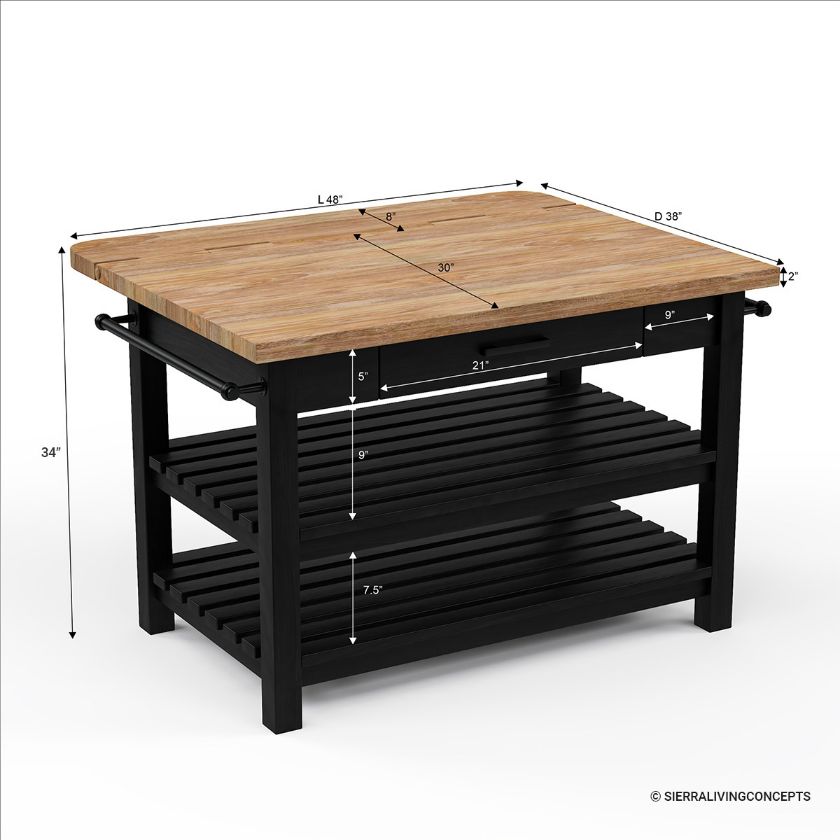 Catania Solid Wood Farmhouse Small Kitchen Island with Drop Leaf Size Image